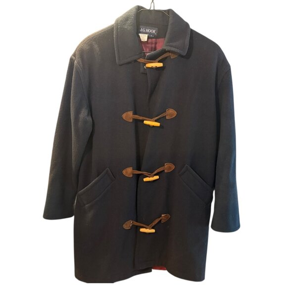 Vintage J.G. Hook Wool Duffle Coat Toggle Jacket Navy Wool Blend Size 4 - Picture 1 of 16